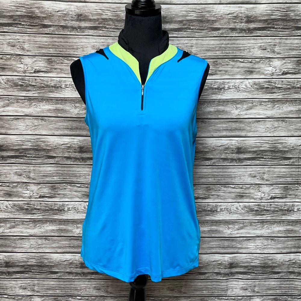 Jamie Sadock Turquoise/Black/Green Golf Top-Small